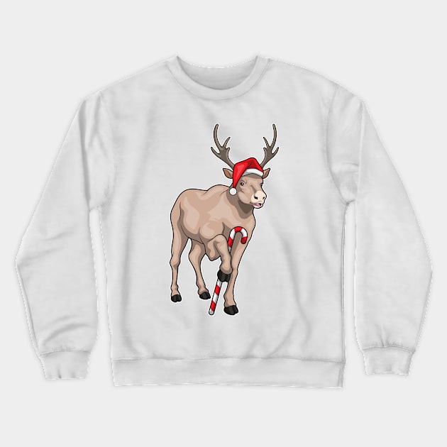 Reindeer Christmas Candy cane Crewneck Sweatshirt by Markus Schnabel